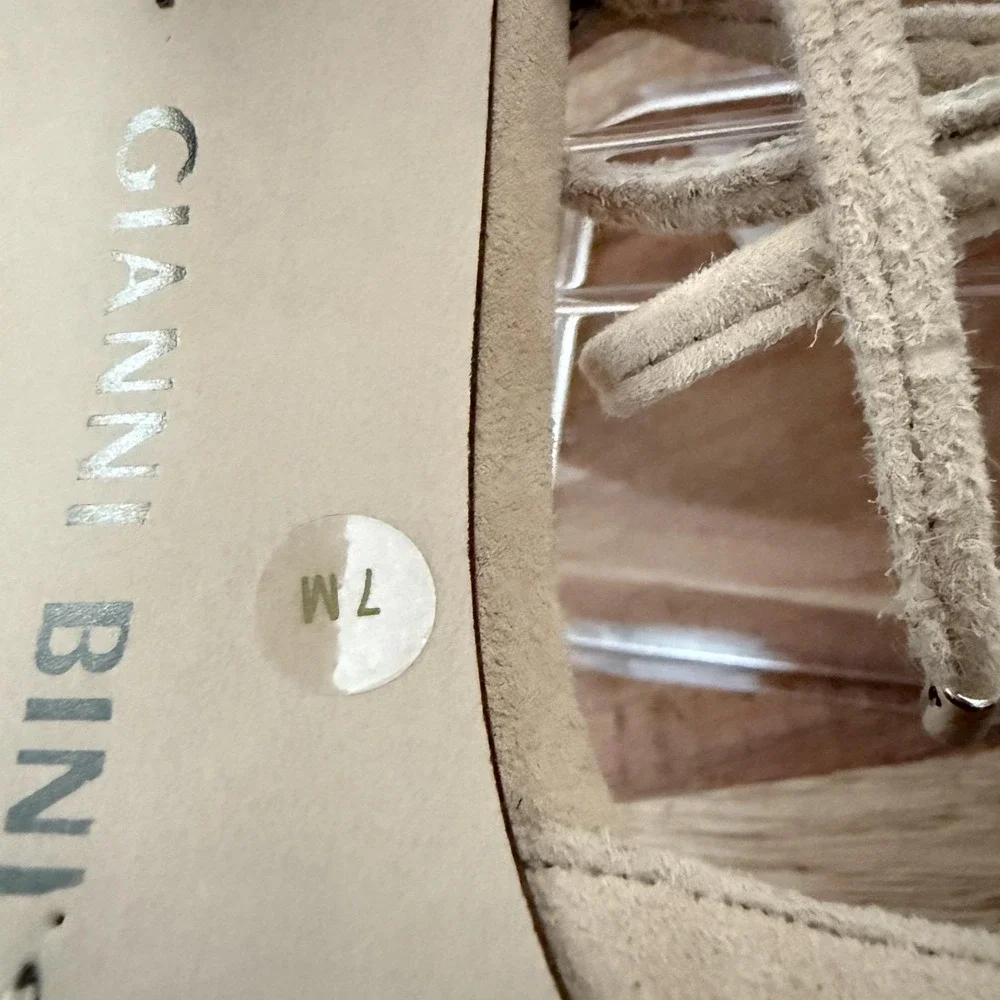Gianni Bini Bealiina Pumps Womens 7M Tan Excellent Suede Lace Up Block Heel